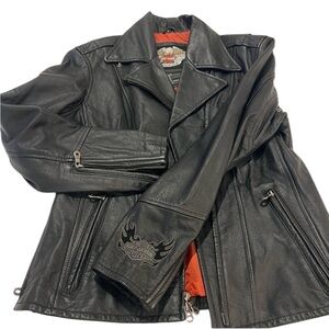 Harley Davidson Black Leather Bomber Motorcycle Jacket, Women’s, Size Small